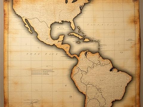 水シミと折り目のある18世紀の航海図 (修復前)